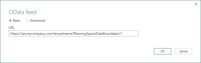 Excel OData Feed dialog